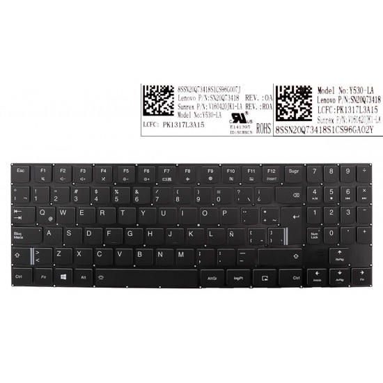 TECLADO PORTATIL LATINO LENOVO LEGION Y540-15IRH Y740-17IRH SERIES NEGRO SIN MARCO RETROILUMINADO | LA V160420JK1-SN20Q73418 LEGION ( LENOVO ) 12790