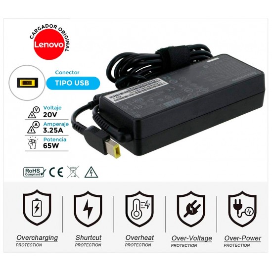 CARGADOR LENOVO ORIGINAL | 20V / 3.25A | SQUARE | 65W LENOVO 05345