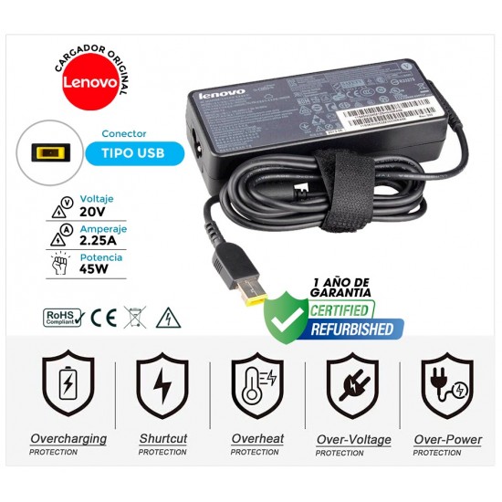 CARGADOR LENOVO ORIGINAL | 20V / 2.25A | SQUARE | 45W ( REACONDICIONADO ) LENOVO 10476