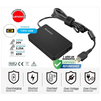 CARGADOR LENOVO ORIGINAL | 20V / 3.25A | SQUARE | 65W SLIM ( REACONDICIONADO )