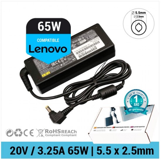 CARGADOR LENOVO COMPATIBLE | 20V / 3.25A | 5.5 x 2.5mm | 65W LENOVO 01645