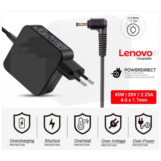 CARGADOR LENOVO COMPATIBLE | 20V / 2.25A | 4.0 x 1.7mm | 45W DIRECTO A PARED ( SIN CABLE ) LENOVO 06064DP
