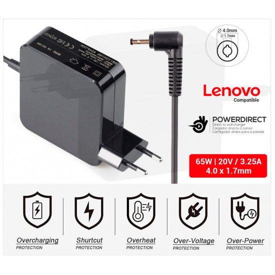 CARGADOR LENOVO COMPATIBLE | 20V / 3.25A | 4.0 x 1.7mm | 65W DIRECTO A PARED ( SIN CABLE )