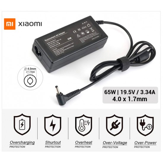 CARGADOR XIAOMI COMPATIBLE | 19.5V / 3.34A | 4.0 x 1.7mm | 65W XIAOMI 13068