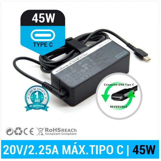 CARGADOR LENOVO ORIGINAL 45W TIPO C LENOVO 10228