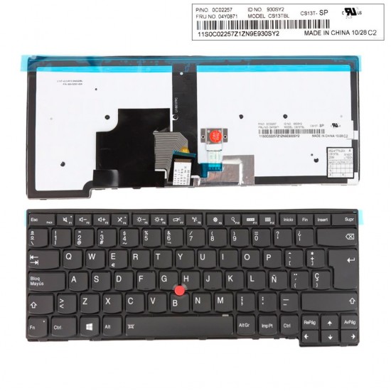 TECLADO ESPAÑOL LENOVO THINKPAD T440 CON POINT STICK Y RETROILUMINADO FRAME NEGRO LENOVO 03827