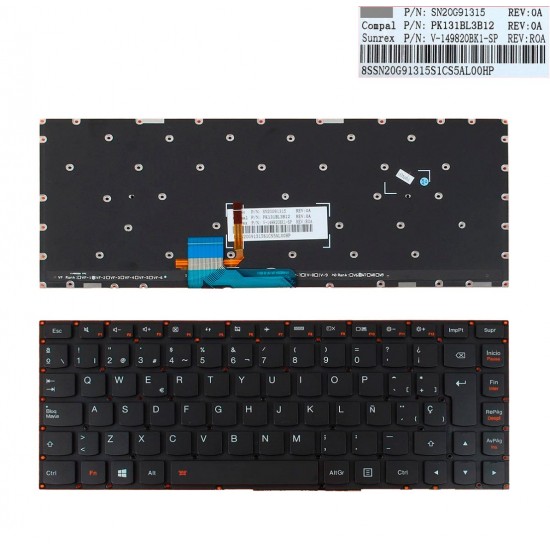TECLADO ESPAÑOL LENOVO IDEAPAD YOGA 700-14ISK SERIES NEGRO SIN MARCO | 25215079 PK131382A20 LENOVO 08241