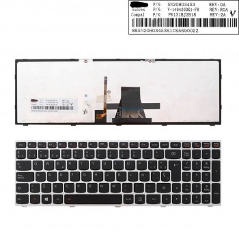 TECLADO ESPAÑOL LENOVO IDEAPAD G50-70 G50-45 G50-70 G70-70 SERIES | NEGRO CON MARCO GRIS Y RETROILUMINADO