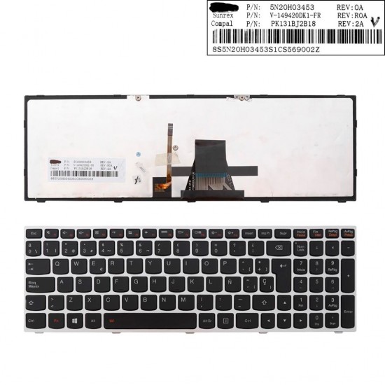 TECLADO ESPAÑOL LENOVO IDEAPAD G50-70 G50-45 G50-70 G70-70 SERIES | NEGRO CON MARCO GRIS Y RETROILUMINADO LENOVO 11944