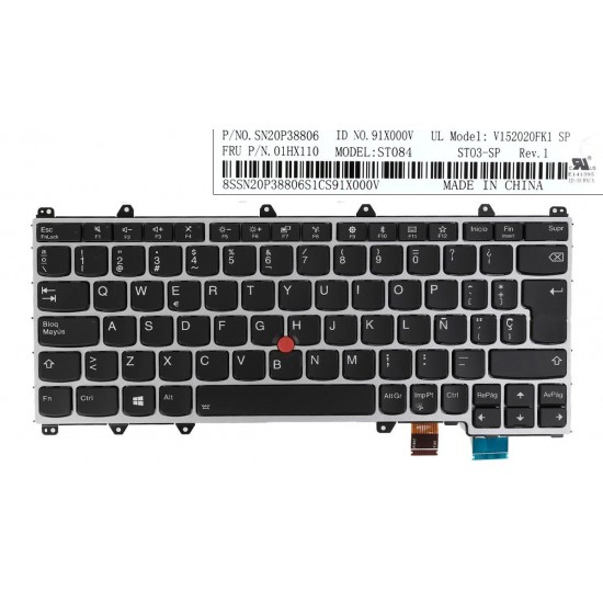 TECLADO ESPAÑOL LENOVO YOGA Y370 SERIES MARCO PLATEADO Y RETROILUMINADO | 01HX110 LENOVO 13028
