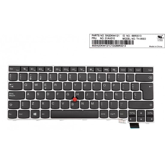 TECLADO ESPAÑOL LENOVO THINKPAD T460S SERIES RETROILUMINADO Y CON POINT STICK MARCO GIRS | 01EN820 01EN779 SN20L85167 9Z.NCJSQ.A0Q NSK-ZAASQ AEPS940010 01AV010 LENOVO 12462