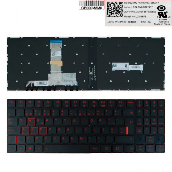TECLADO PORTUGUÉS LENOVO LEGION Y520 Y520-15IKB Y720-15IKB R720 R720-15IKB SERIES | NEGRO SIN MARCO RETROILUMINADO ROJO LENOVO 08364