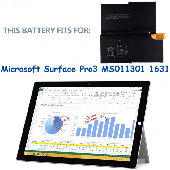 BATERIA COMPATIBLE MICROSOFT SURFACE PRO 3 42.2WH 7.6V | G3HTA005H G3HTA009H MS011301-PLP22T02 MICROSOFT 11432