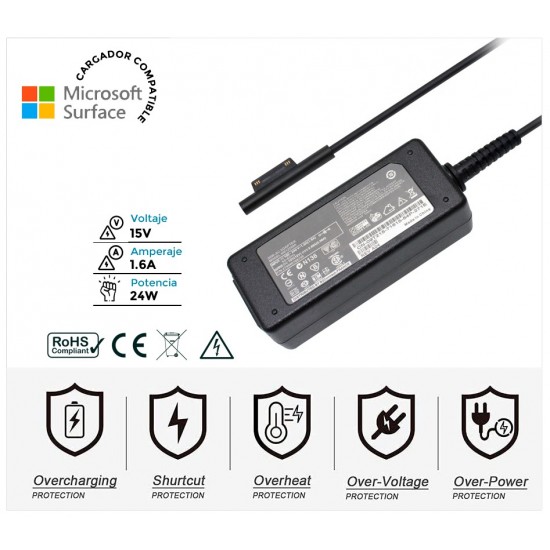 CARGADOR TABLET MICROSOFT SURFACE GO 15V/1.6A 24W MICROSOFT 10510