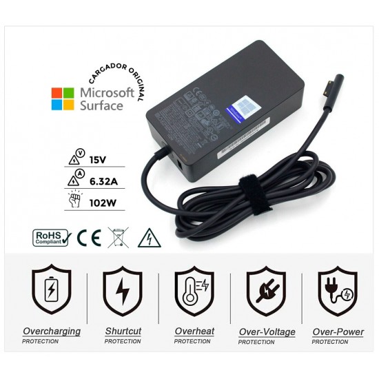 CARGADOR ORIGINAL MICROSOFT SURFACE BOOK 2 SERIES | 102W 15V / 6.3A ( INCLUYE CABLE DE CORRIENTE )