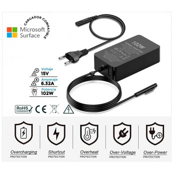 CARGADOR MICROSOFT SURFACE BOOK 2 SERIES | 102W 15V / 6.3A ( INCLUYE CABLE DE CORRIENTE )