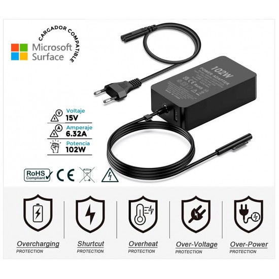 CARGADOR MICROSOFT SURFACE BOOK 2 SERIES | 102W 15V / 6.3A ( INCLUYE CABLE DE CORRIENTE ) MICROSOFT 31980