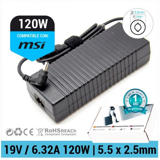 CARGADOR MEDION COMPATIBLE | 19V / 6.32A | 5.5 x 2.5mm | 120W MEDION CAR821C