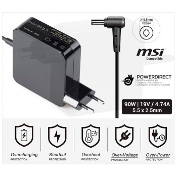 CARGADOR MSI COMPATIBLE | 19V / 4.74A | 5.5 x 2.5mm | 90W DIRECTO A PARED ( SIN CABLE )