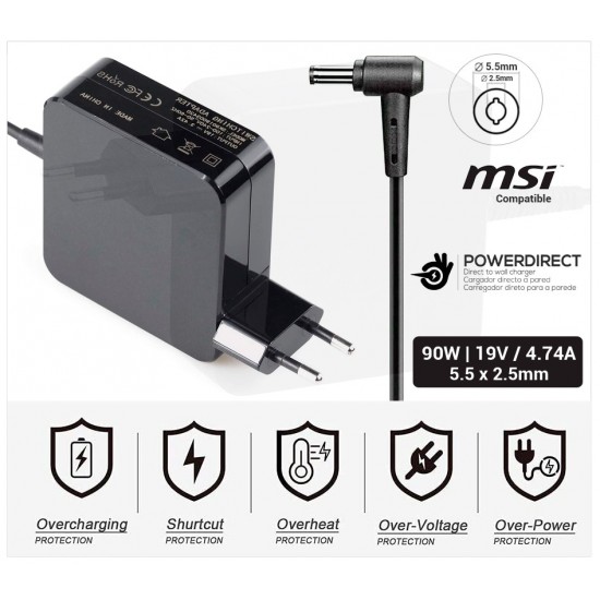 CARGADOR MSI COMPATIBLE | 19V / 4.74A | 5.5 x 2.5mm | 90W DIRECTO A PARED ( SIN CABLE ) MSI 00150DPC