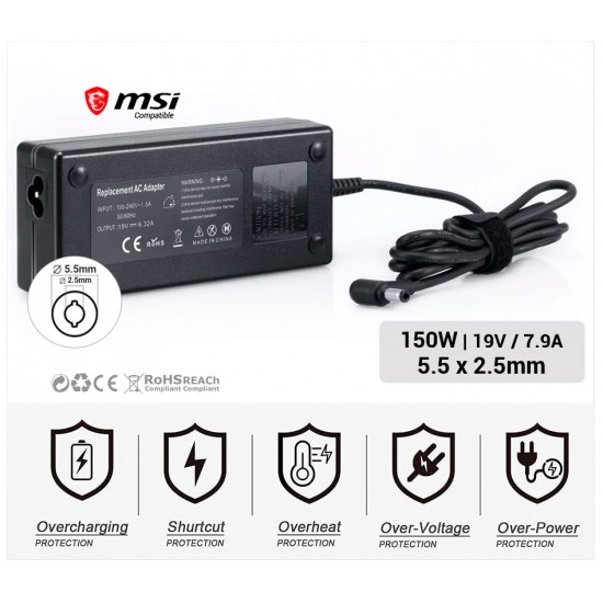 CARGADOR MSI COMPATIBLE | 19V / 7.9A | 5.5 x 2.5mm | 150W MSI 05154C