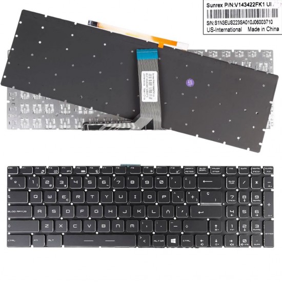 TECLADO ESPAÑOL MSI GT62 GT72 GE62 GE72 GS60 GS70 GL62 SERIES NEGRO SIN MARCO RETROILUMINACION MULTICOLOR RGB POR TECLA