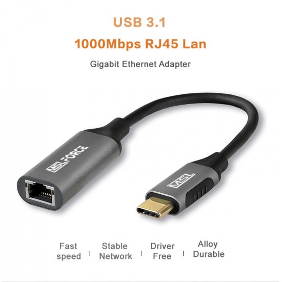 ADAPTADOR MSLFORCE USB C A ETHERNET GIGABIT MSLFORCE 09800