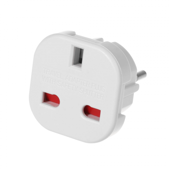 ADAPTADOR DE VIAJE PARA PASAR CLAVIJA UK A EUROPEA | 100-240V 10A COLOR BLANCO OEM 11846