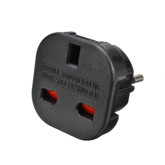 ADAPTADOR DE VIAJE PARA PASAR CLAVIJA UK A EUROPEA | 100-240V 10A COLOR NEGRO OEM 11844