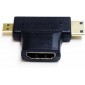 ADAPTADOR HDMI HEMBRA TIPO T 2 EN 1 CON MINI HDMI MACHO Y MICRO HDMI MACHO OEM 11196