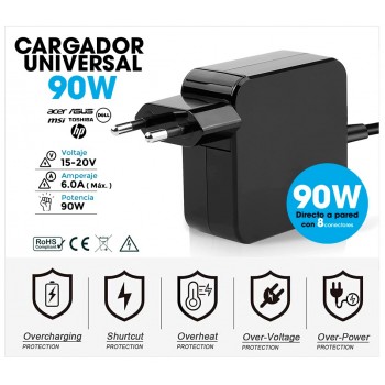 CARGADOR UNIVERSAL AUTOMÁTICO 90W 15-20V/6A MÁX. | 8 CONECTORES DIRECTO A PARED