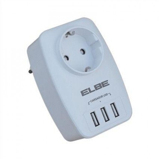 ENCHUFE CON 1 TOMA + 3 PUERTOS USB HASTA 3680W | ELBE EN-001-UB ELBE 32002