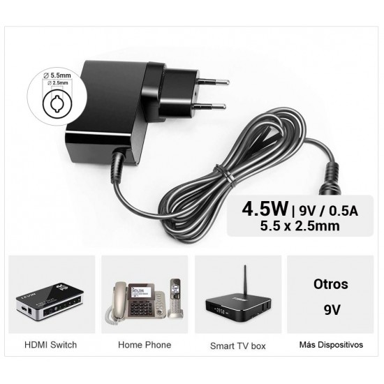 CARGADOR 4.5W 9V / 0.5A | 5.5 x 2.5MM OEM 12784