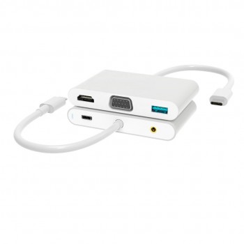 ADAPTADOR 5 EN 1 TIPO C A HUB CON PUERTOS TIPO C / USB3.0 / AUDIO / VGA / HDMI