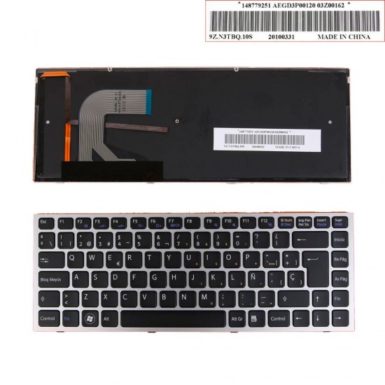 TECLADO ESPAÑOL SONY VAIO VPC-S SERIES | RETROILUMINADO CON FRAME GRIS Y TECLAS NEGRAS SONY 08916