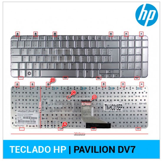 TECLADO ESPAÑOL HP PAVILION DV7-1000 SERIES COLOR PLATA HP 01328