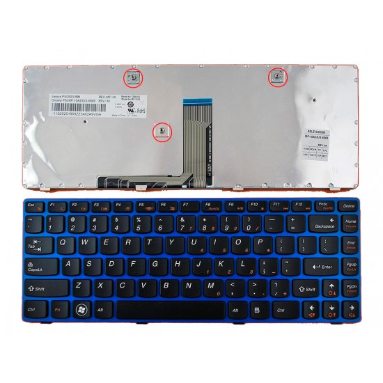 TECLADO INGLÉS LENOVO | IDEAPAD Z480 NEGRO | MARCO AZUL LENOVO 05387