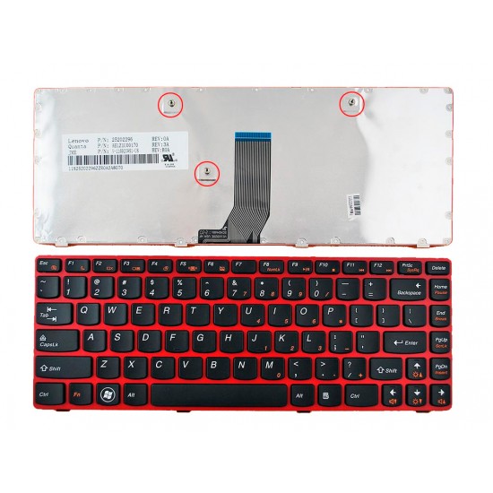 TECLADO INGLÉS LENOVO | IDEAPAD Z480 NEGRO | MARCO ROJO LENOVO 05385