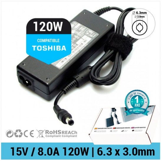 CARGADOR TOSHIBA COMPATIBLE | 15V / 8.0A | 6.3 x 3.0mm | 120W TOSHIBA 05148