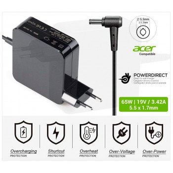 CARGADOR ACER COMPATIBLE | 19V / 3.42A | 5.5 x 1.7mm | 65W DIRECTO A PARED ( SIN CABLE )