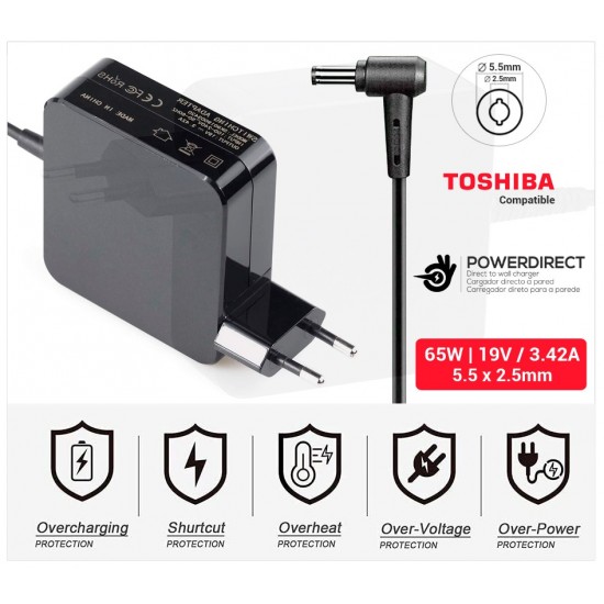 CARGADOR TOSHIBA COMPATIBLE | 19V / 3.42A | 5.5 x 2.5mm | 65W DIRECTO A PARED ( SIN CABLE ) TOSHIBA 00096DP