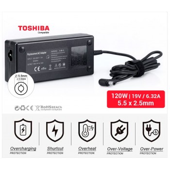 CARGADOR TOSHIBA COMPATIBLE | 19V / 6.32A | 5.5 x 2.5mm | 120W