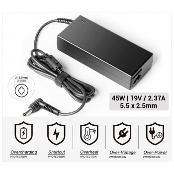 CARGADOR TOSHIBA COMPATIBLE | 19V / 2.37A | 5.5 x 2.5mm | 45W