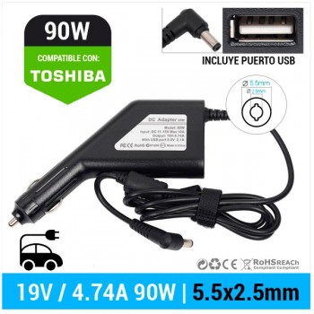 CARGADOR DE COCHE TOSHIBA | 19V / 4.74A | 5.5 x 2.5mm | 90W