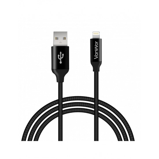 CABLE APPLE LIGHTNING 1METRO 2.4A NYLON NEGRO | L-12 VANWOR 08292