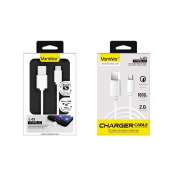 CABLE TIPO C 1METRO 2A PVC BLANCO VANWOR L-03