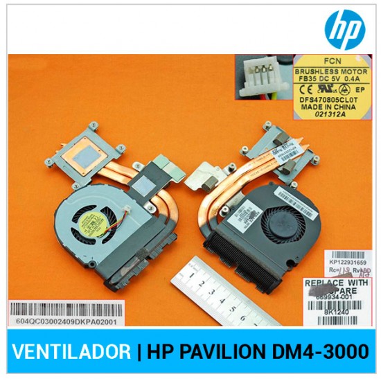 VENTILADOR CPU CON DISIPADOR | HP PAVILION DM4-3000 | 669934-001 HP 04613