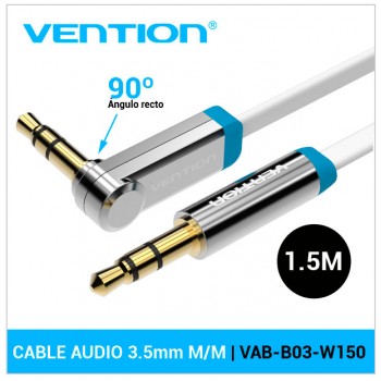 VENTION CABLE DE AUDIO M/M JACK 3.5MM | CONECTOR 90º | 1.5M | VAB-B03-W150