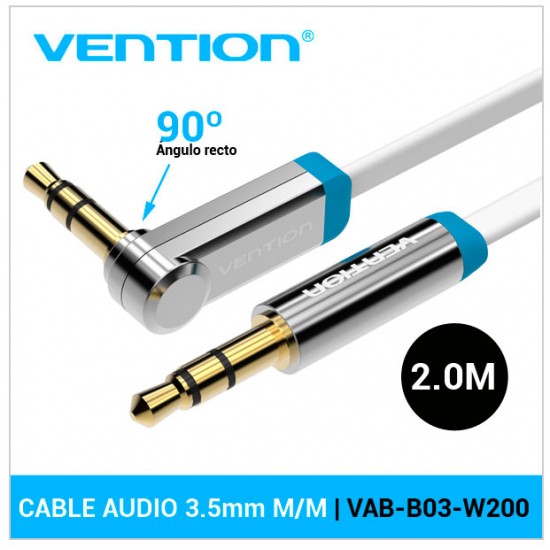 VENTION CABLE DE AUDIO M/M JACK 3.5MM | CONECTOR 90º | 2.0M | VAB-B03-W200 VENTION 04494